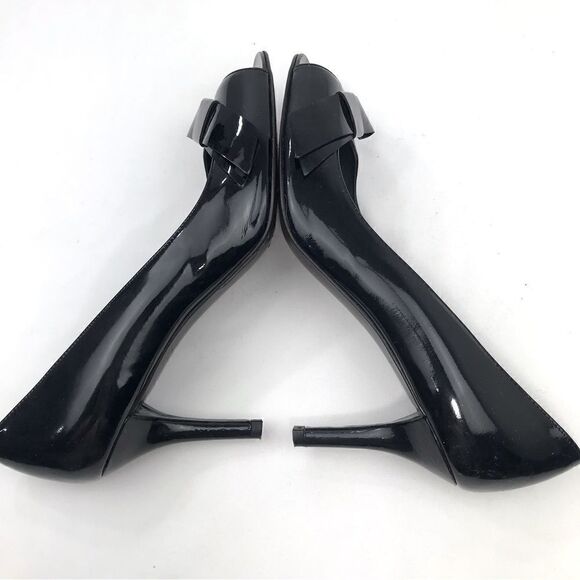 Stuart Weitzman Black Patent Leather Open Toe Classic Heels - Picture 6 of 13